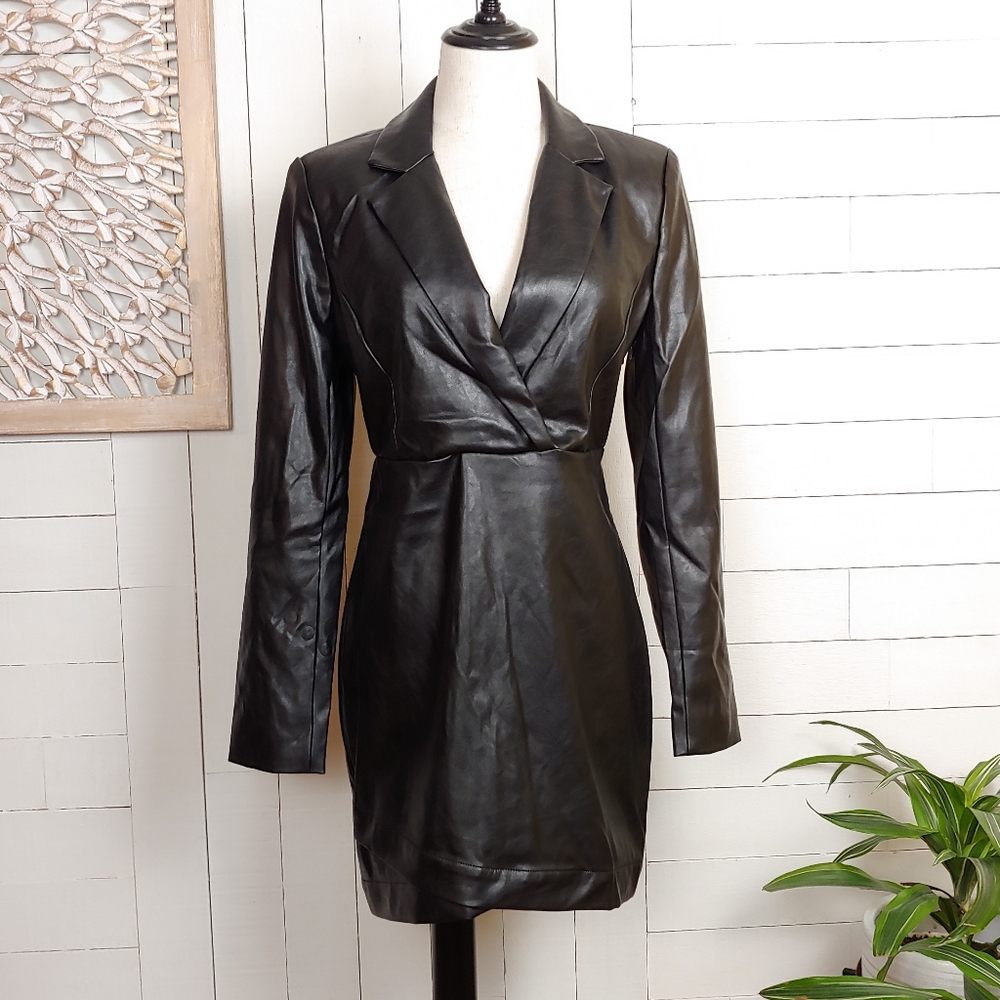 EXPRESS Negin Mirsalehi Black Vegan Leather Blazer Dress Size 4